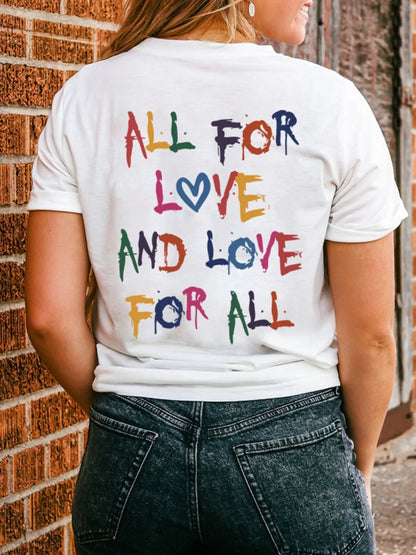 Letter Round Neck Short Sleeve T-Shirt-Nordavory