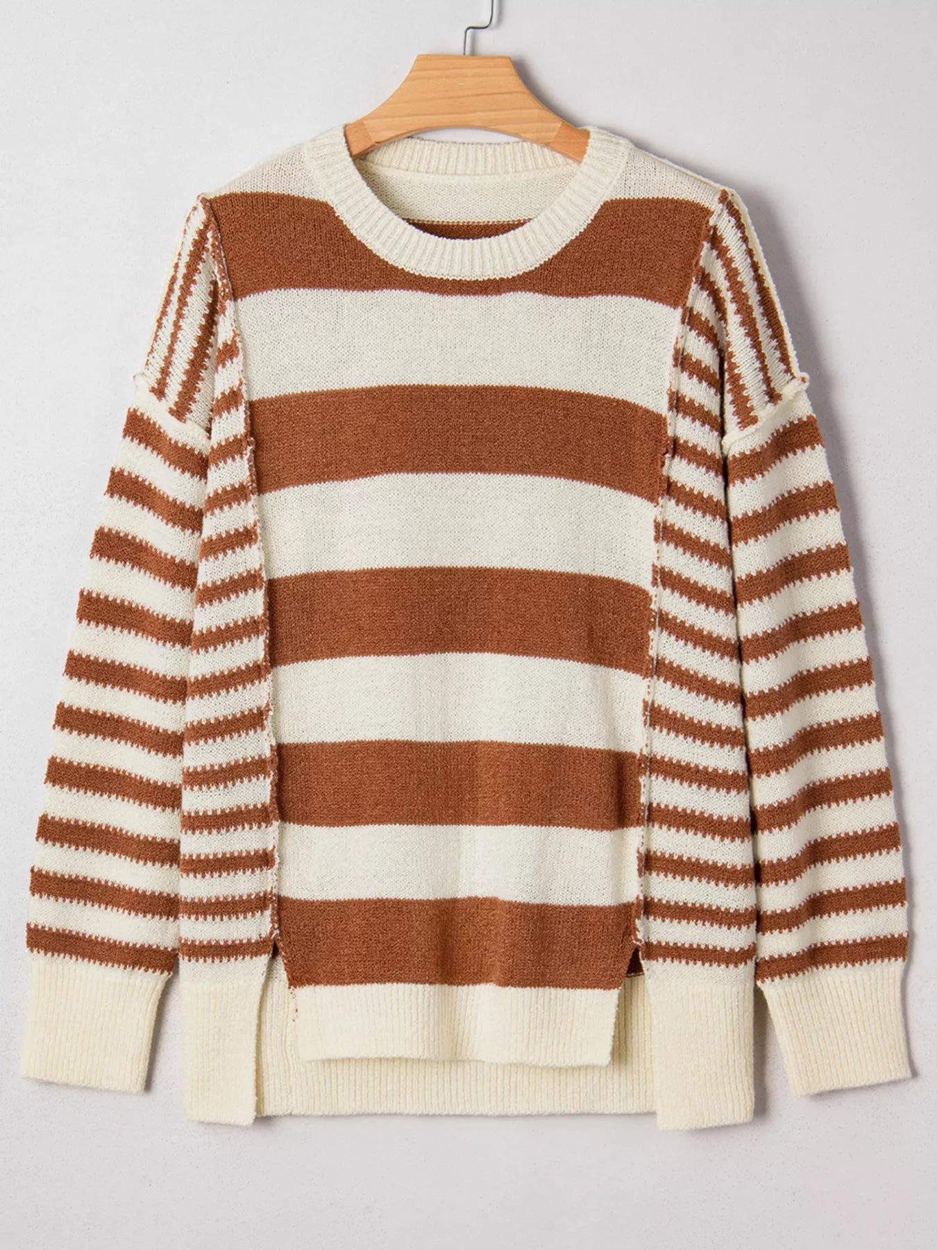Stripe Drop Shoulder Sleeve Patchwork Baggy Sweater-Nordavory