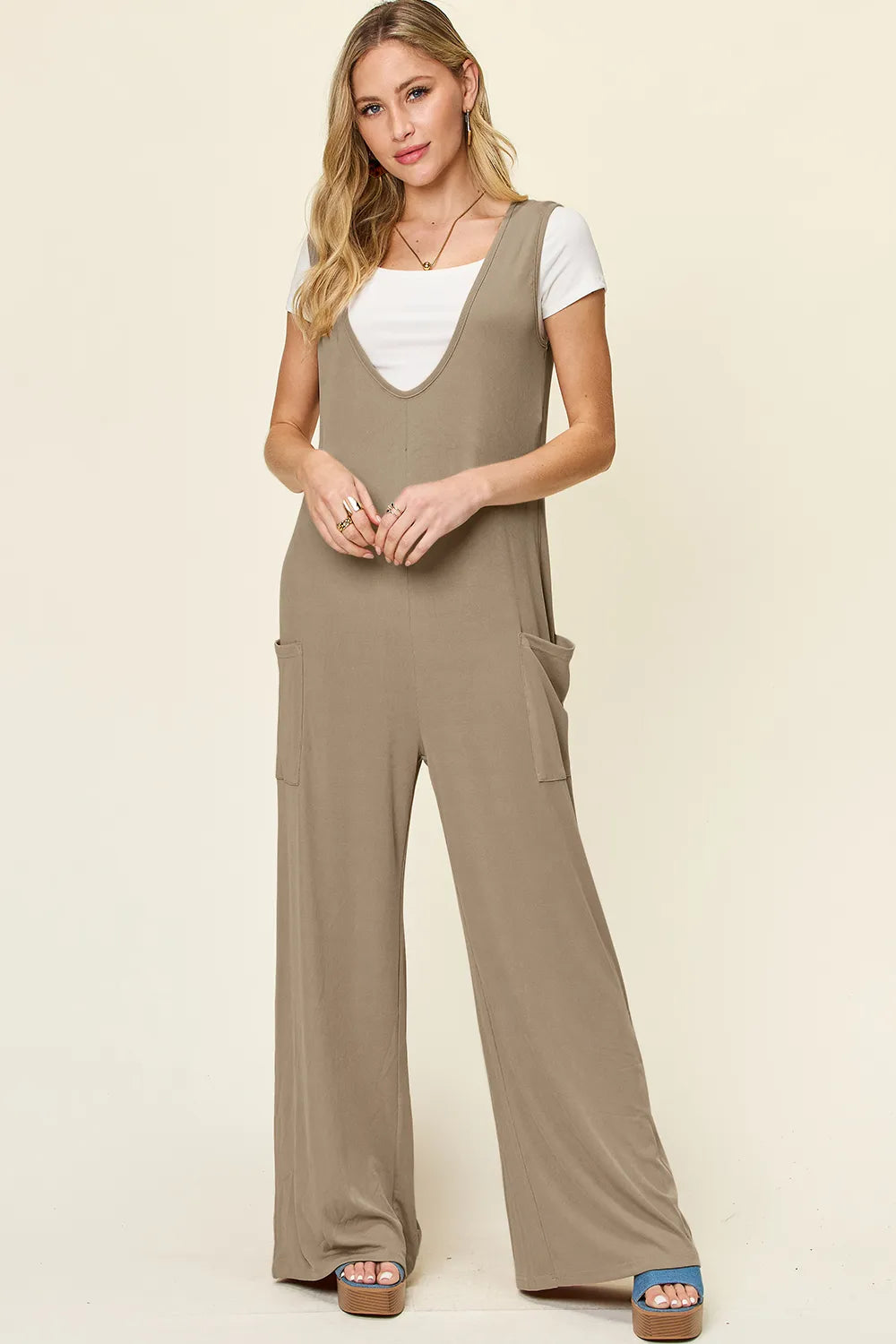 Double Take Full Size Sleeveless Wide Leg Jumpsuit with Pockets-Nordavory