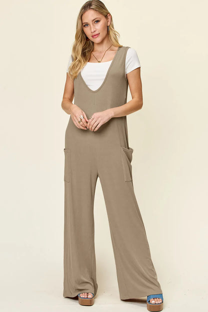 Double Take Full Size Sleeveless Wide Leg Jumpsuit with Pockets-Nordavory
