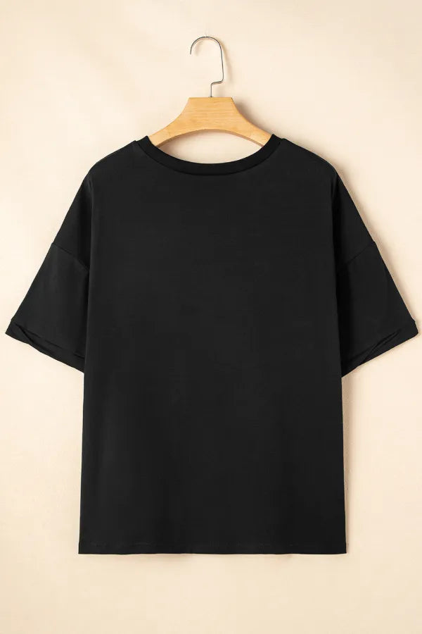Sequined America Star Round Neck T Shirt-Nordavory