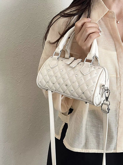 Quilted Barrel Handbag – Off-White PU Leather – image 5