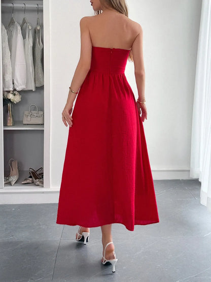 Strapless A-Line Midi Dress with Pockets-Nordavory