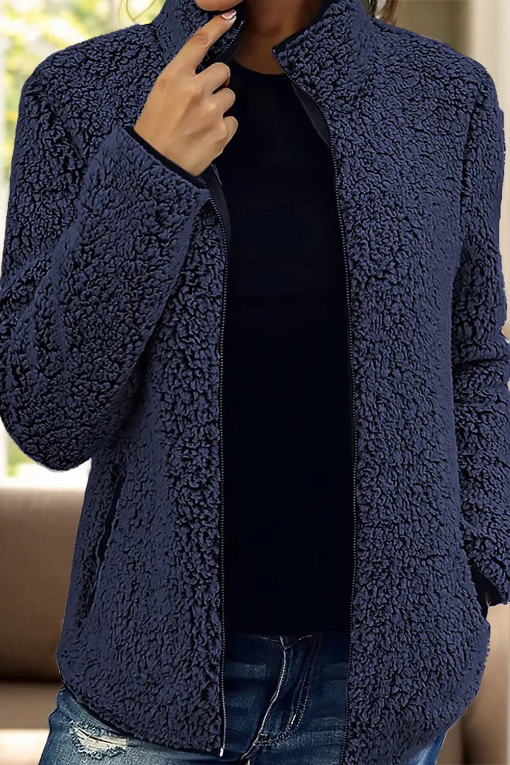 Pocketed Zip Up Turtleneck Jacket-Nordavory