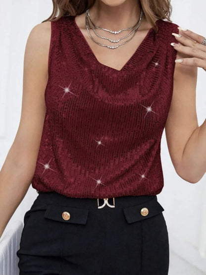 Sequin Cowl Neck Tank-Nordavory