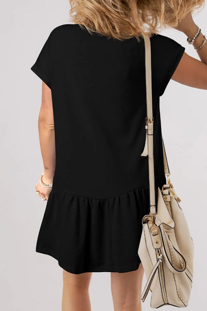 Round Neck Short Sleeve Mini Dress-Nordavory