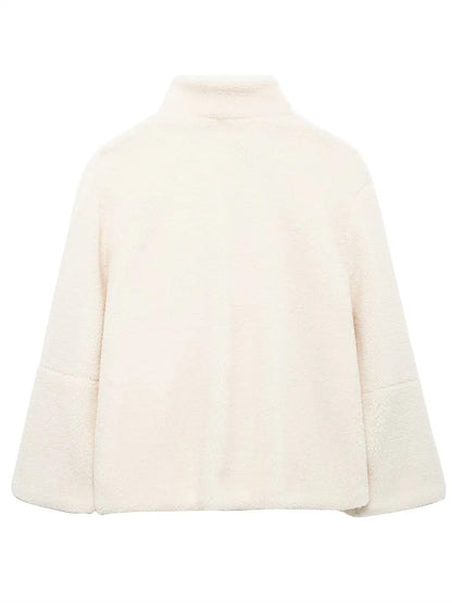 Turtleneck Zip Up Long Sleeve Plush Jacket-Nordavory