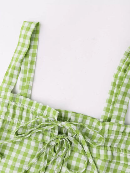 Smocked Gingham Tie-Front Cami-Nordavory