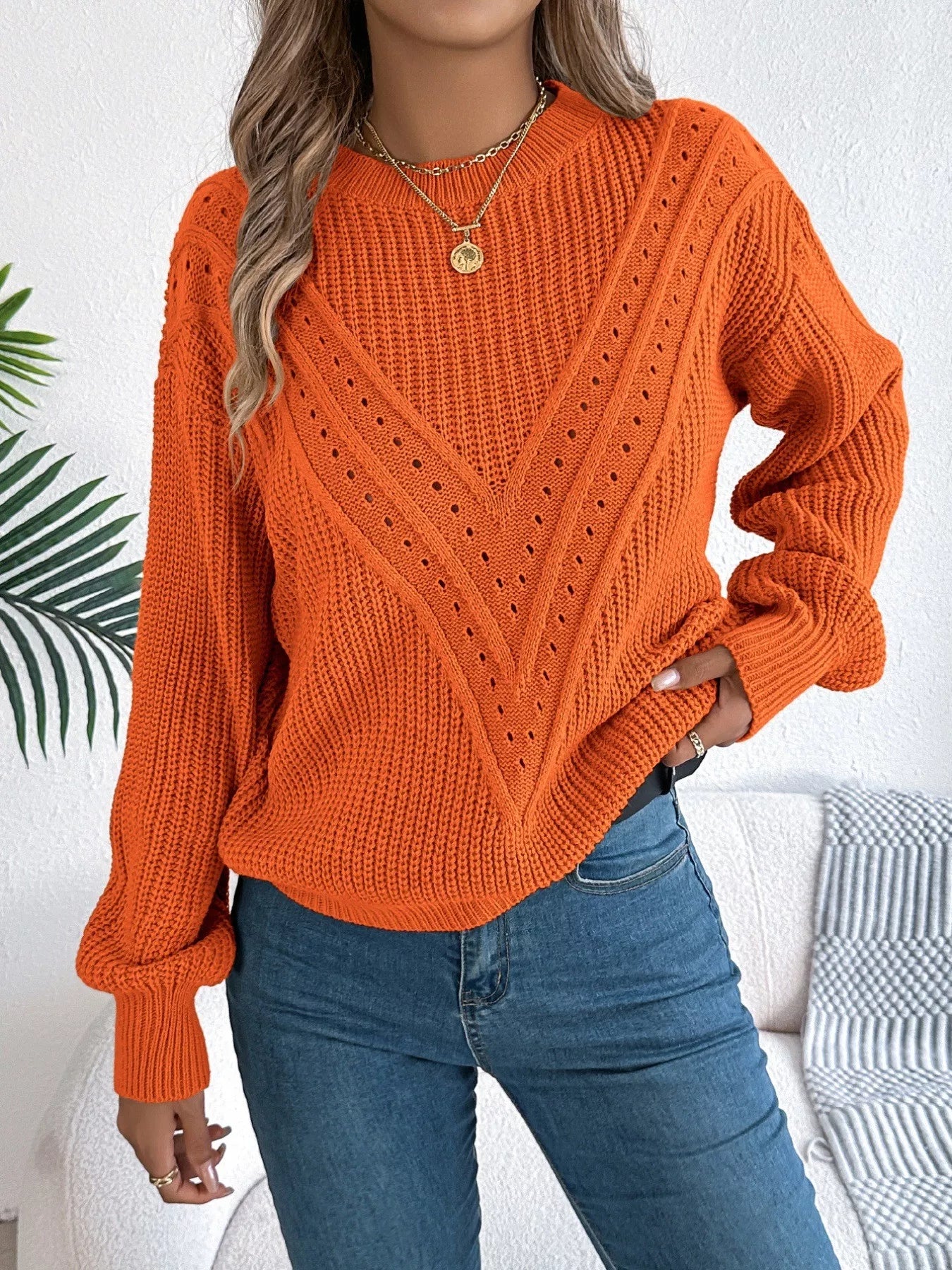 Openwork Round Neck Sweater-Nordavory