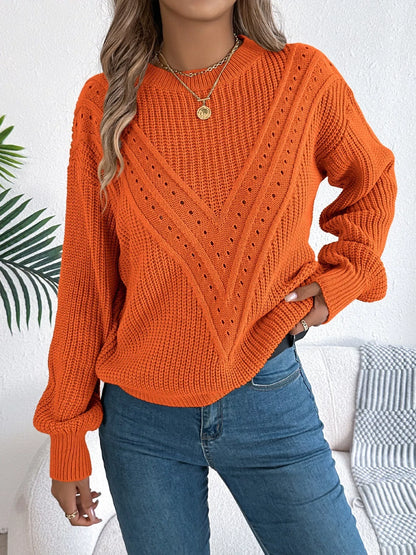 Openwork Round Neck Sweater-Nordavory