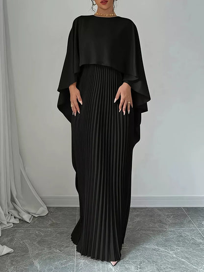Cape Pleated Maxi Dress-Nordavory