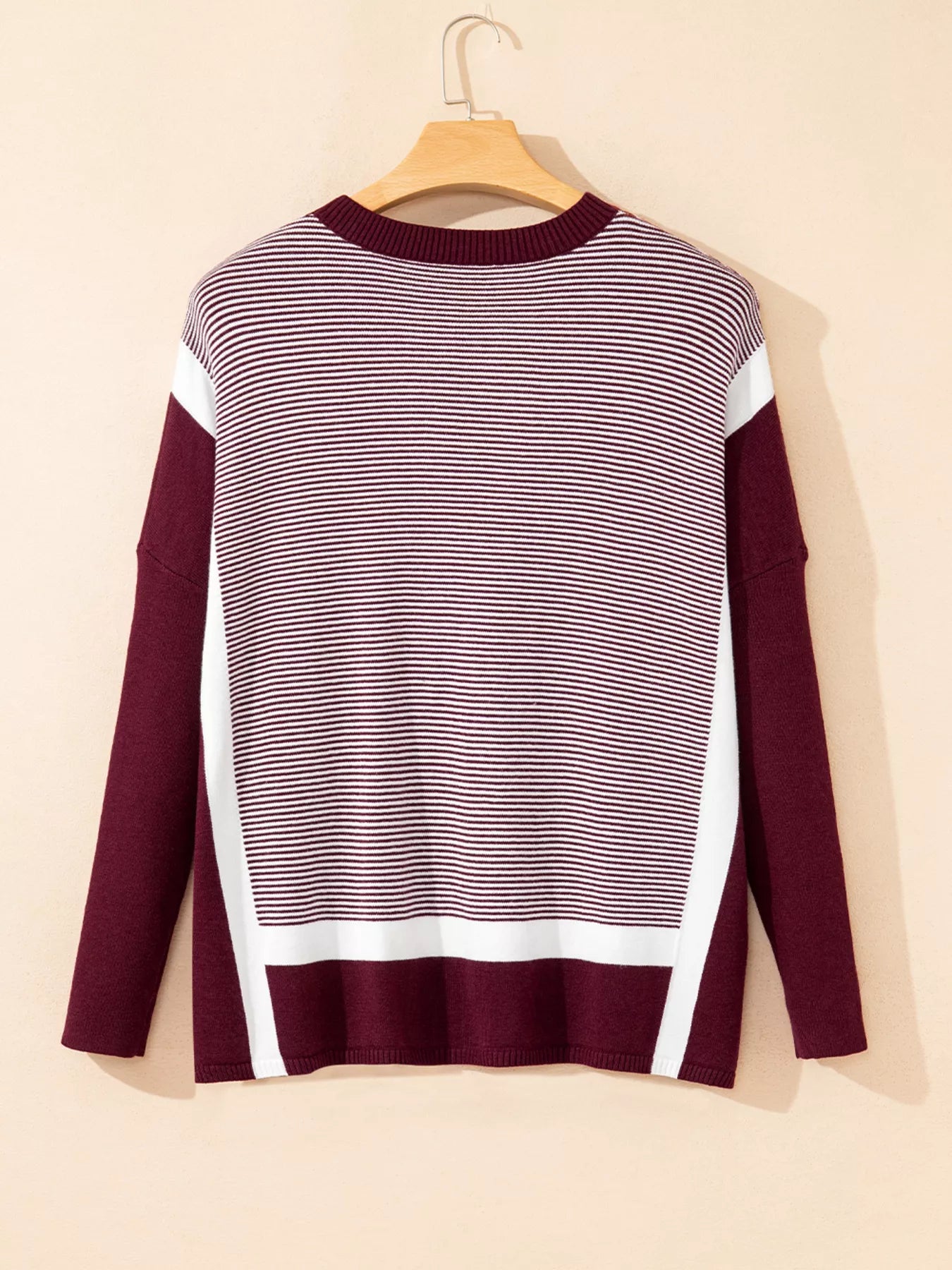 Stripe Color Block Patchwork Dolman Oversize Tunic Sweater-Nordavory