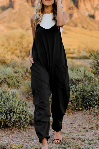 Double Take Full Size V-Neck Sleeveless Jumpsuit with Pockets-Nordavory