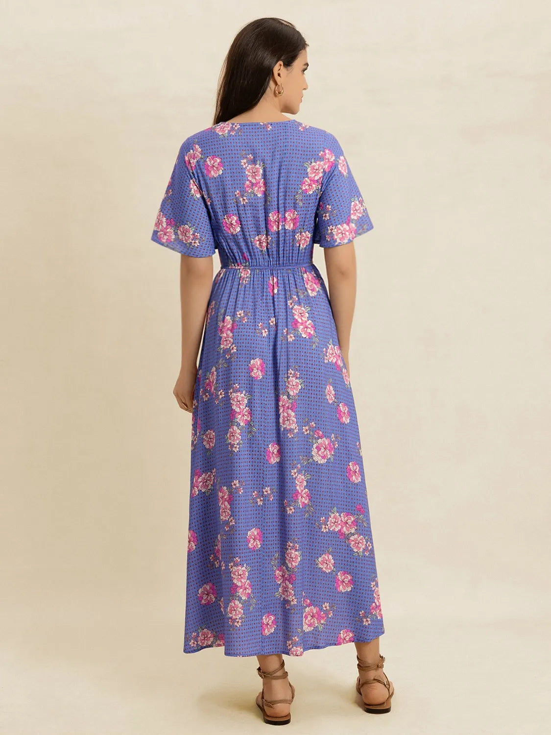 Printed Short Sleeve Midi Dress-Nordavory
