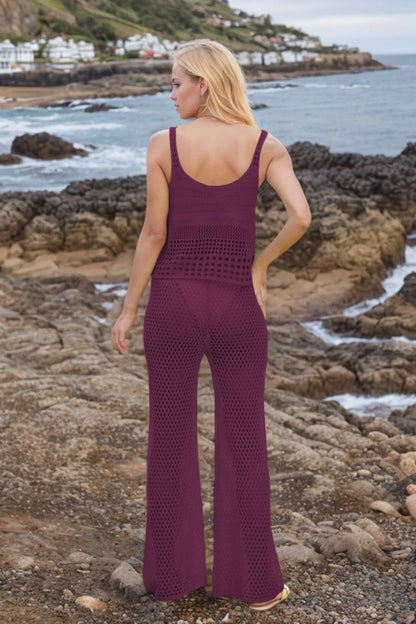 Hollow Out Round Neck Top and Pants Sweater Cover Up Set-Nordavory