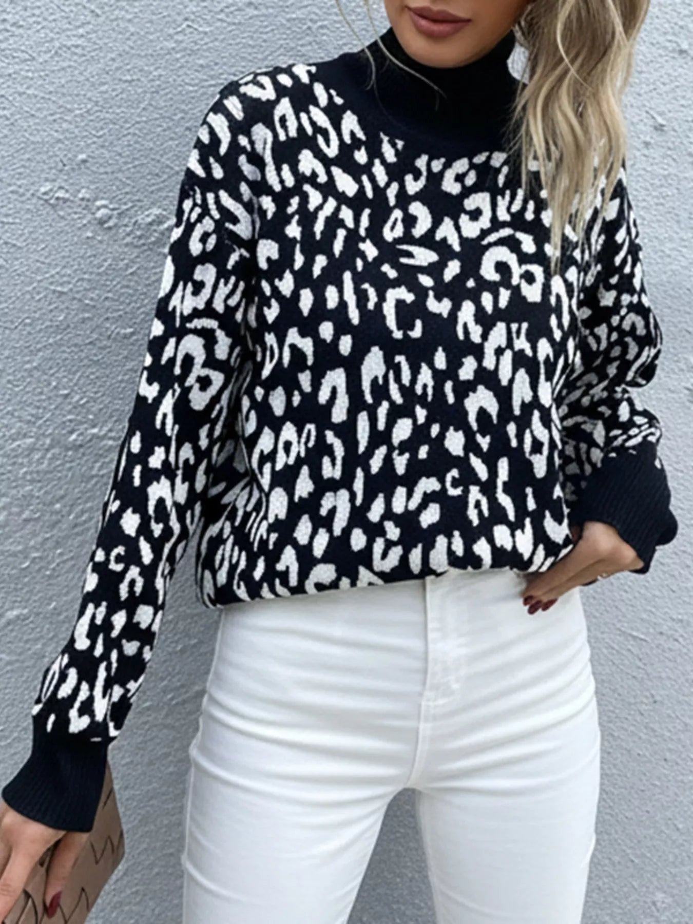 Leopard High Neck Pullover Sweater-Nordavory