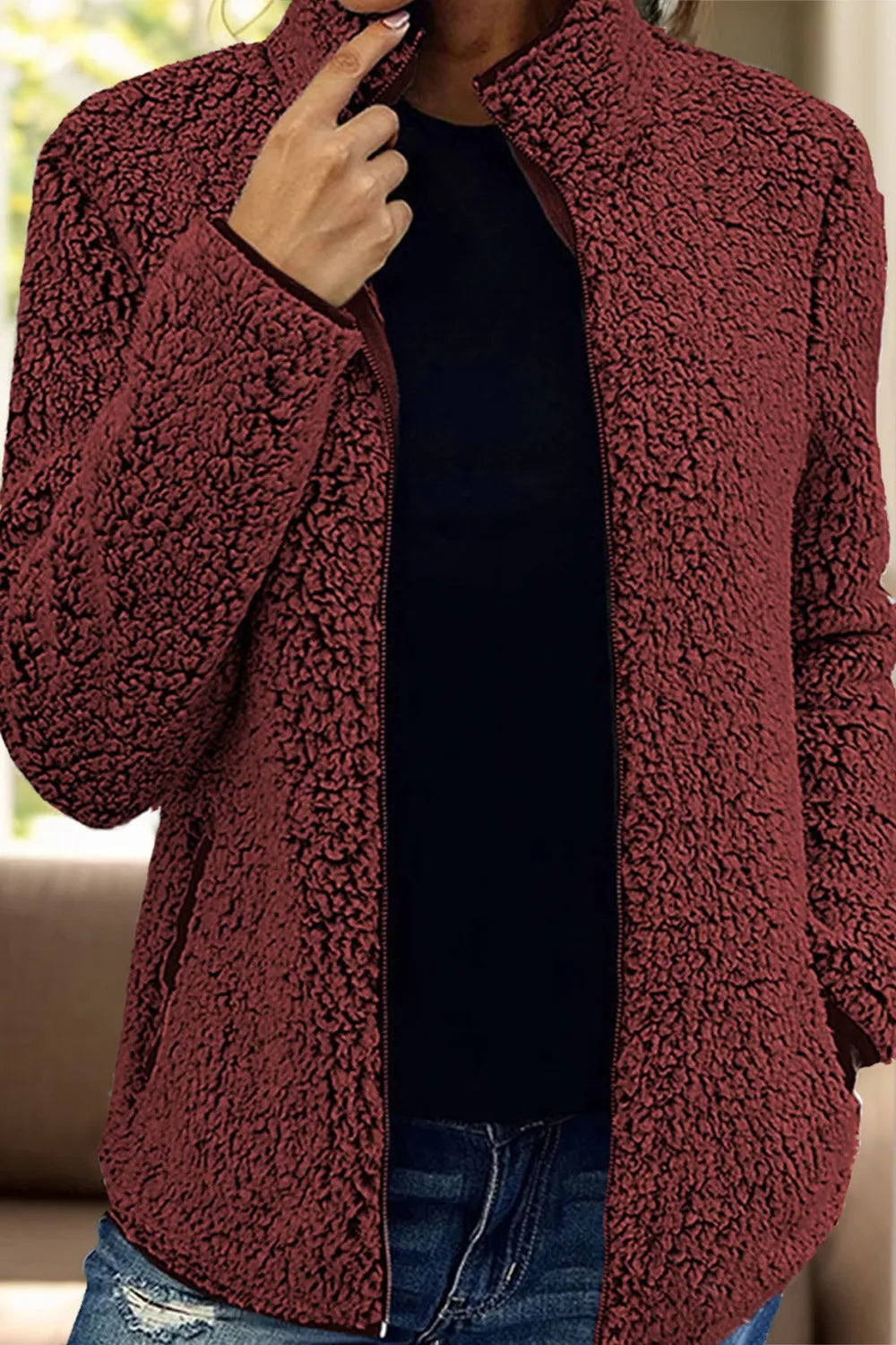 Pocketed Zip Up Turtleneck Jacket-Nordavory