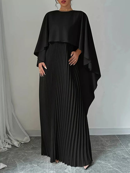 Cape Pleated Maxi Dress-Nordavory