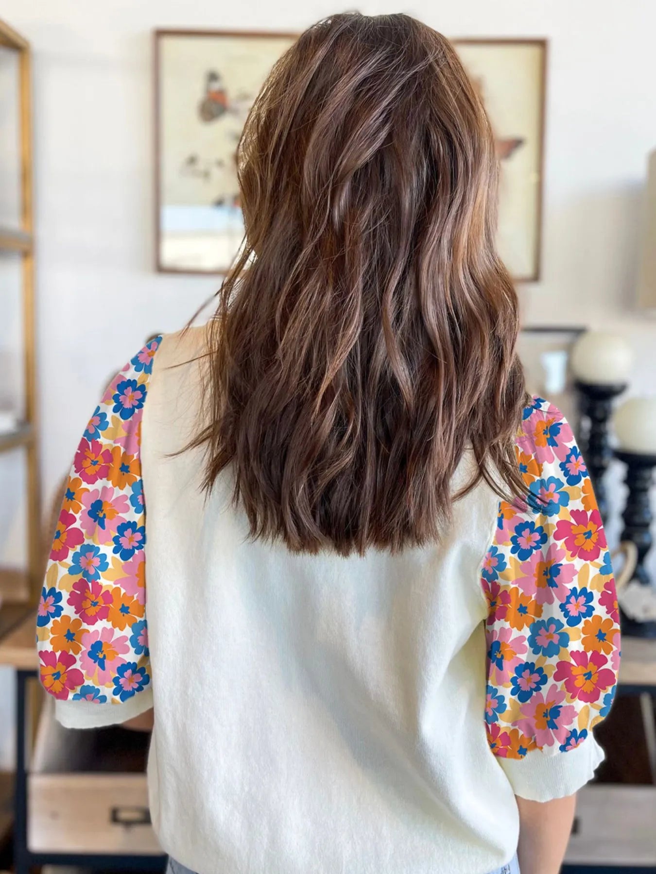 Floral Puff Sleeve Round Neck T-Shirt-Nordavory