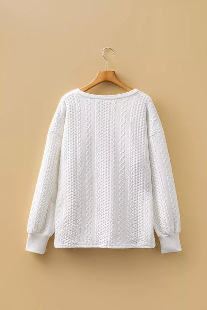Solid Color Textured V Neck Drop Shoulder Knit Top-Nordavory