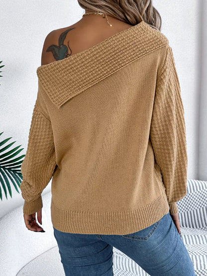 Off-Shoulder Cable Knit Sweater-Nordavory