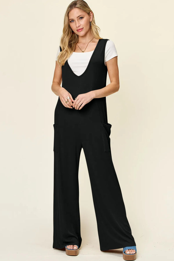 Double Take Full Size Sleeveless Wide Leg Jumpsuit with Pockets-Nordavory