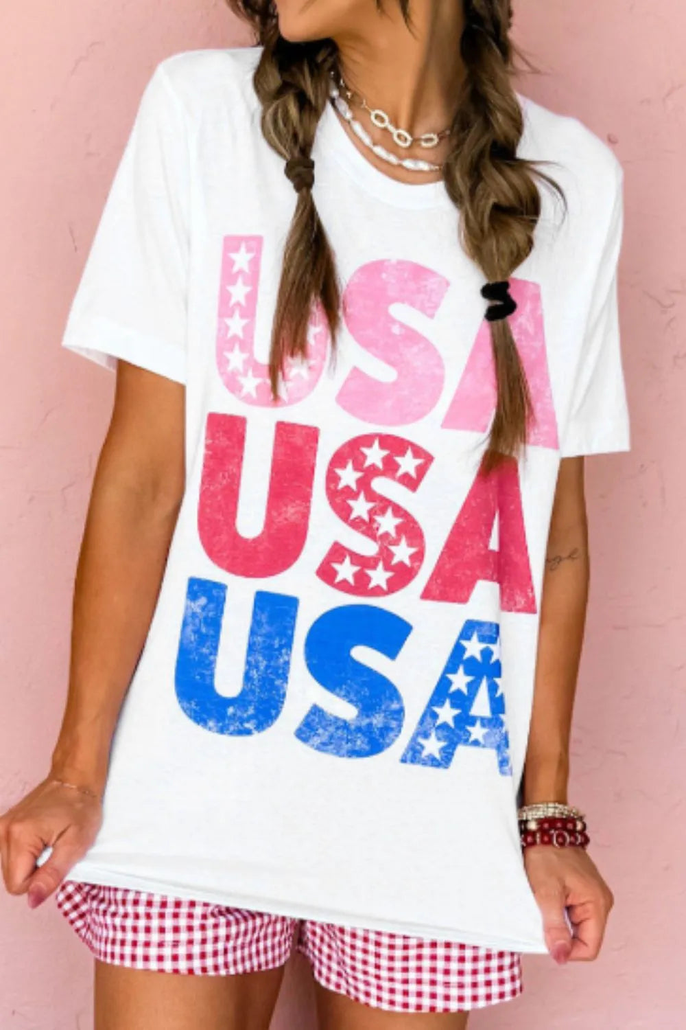 Letter Graphic Round Neck Short Sleeve T-Shirt-Nordavory