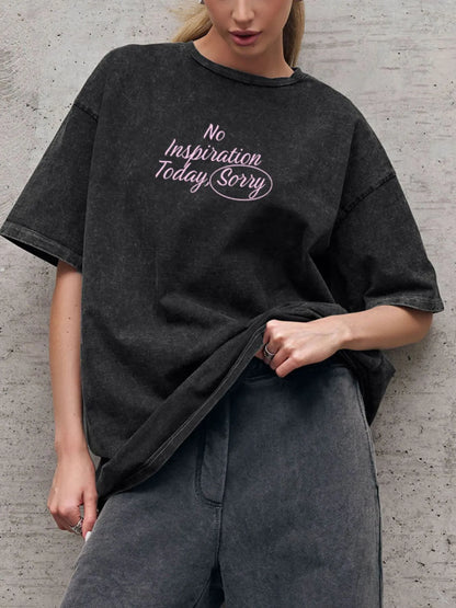 Letter Round Neck Short Sleeve T-Shirt-Nordavory