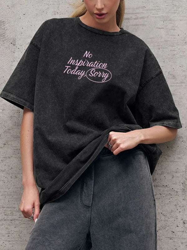 Letter Round Neck Short Sleeve T-Shirt-Nordavory