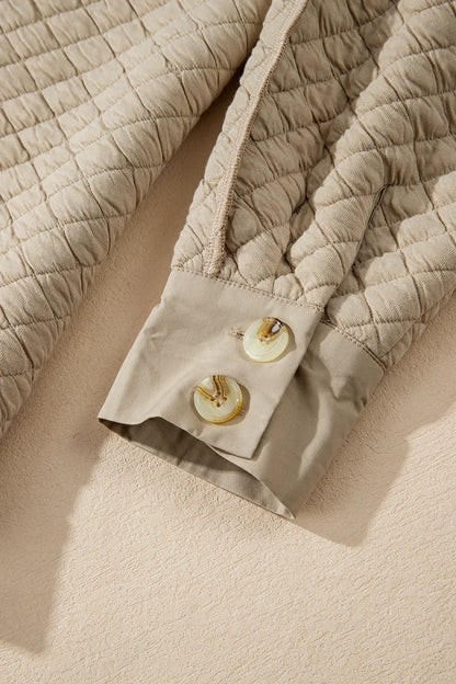 Exposed Seam Collared Neck Button Up Shacket-Nordavory
