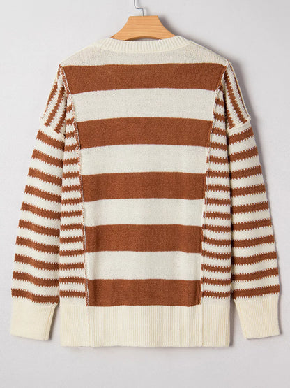 Stripe Drop Shoulder Sleeve Patchwork Baggy Sweater-Nordavory