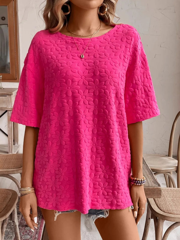 Textured Round Neck Oversized T-Shirt-Nordavory