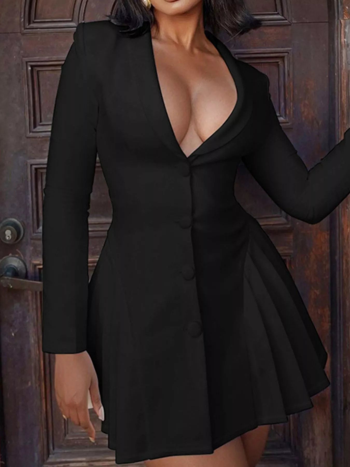 Button Down Blazer Pleated Mini Dress-Nordavory