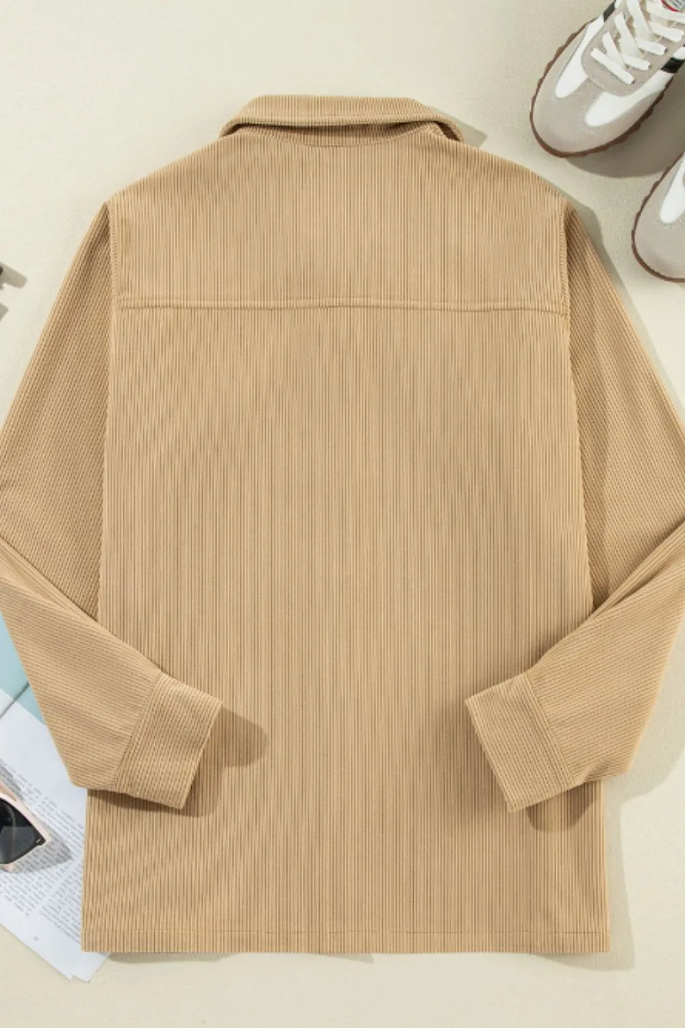 Frill Button Up Long Sleeve Shacket-Nordavory