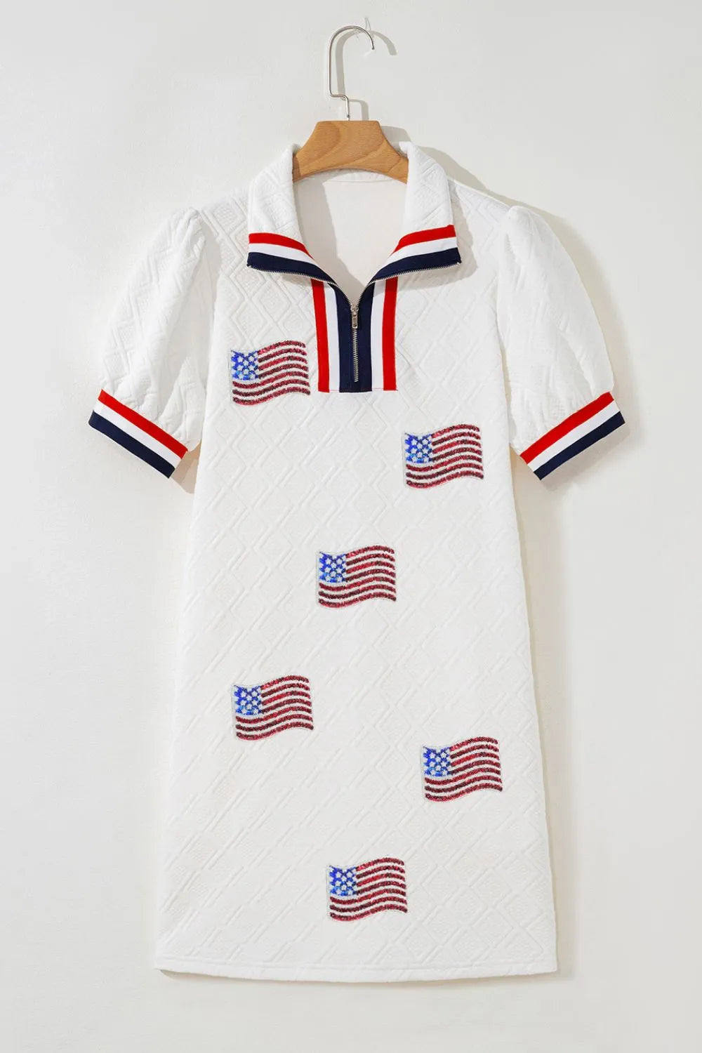 Patriotic American Flag Print Dress with Striped Collar-Nordavory