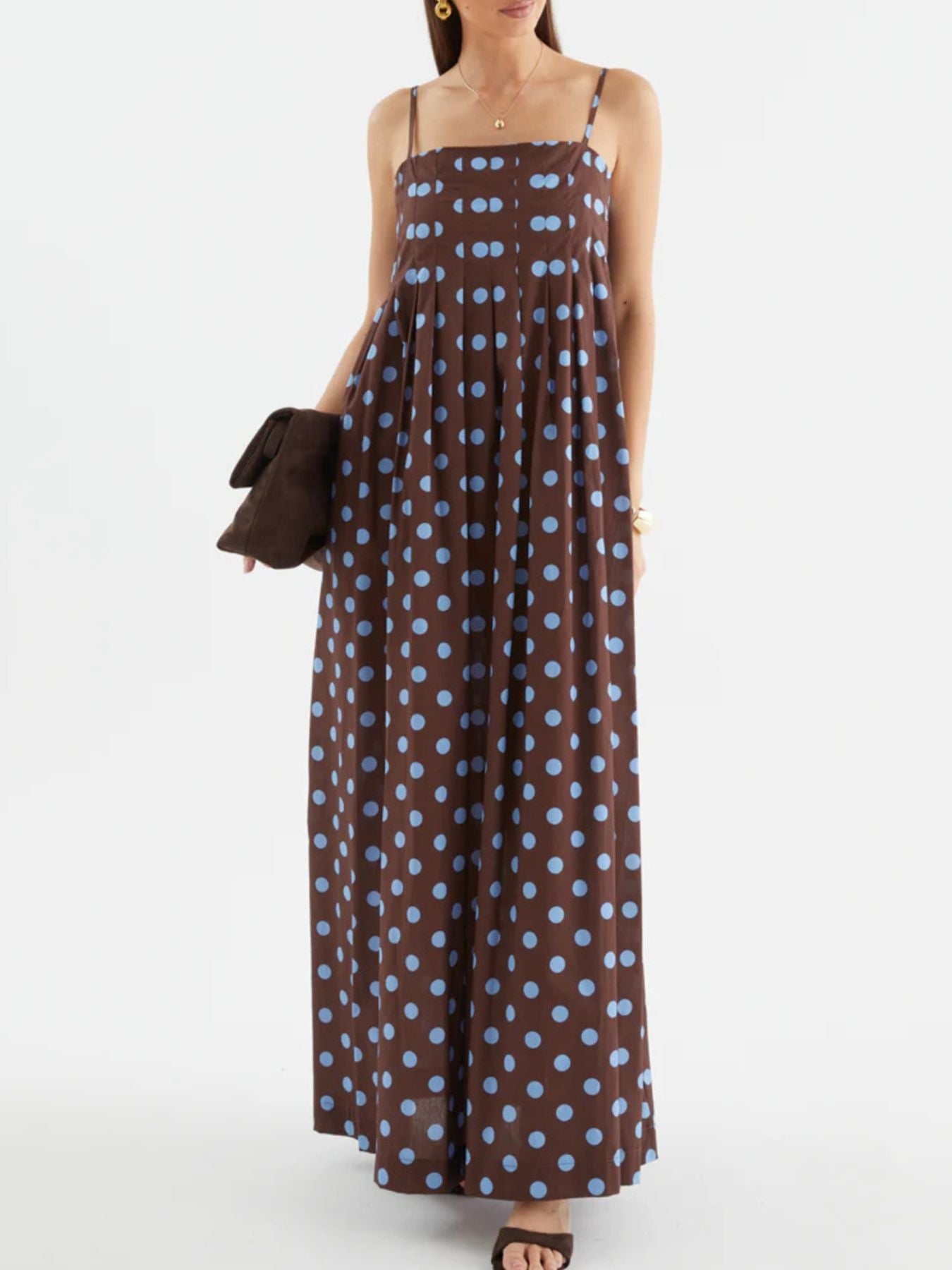Polka Dot Pleated Detail Maxi Dress-Nordavory