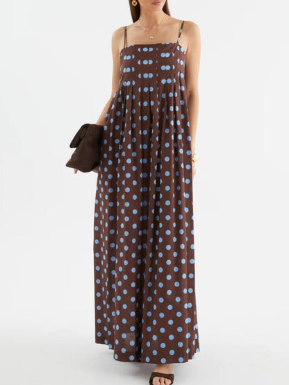 Polka Dot Pleated Detail Maxi Dress-Nordavory