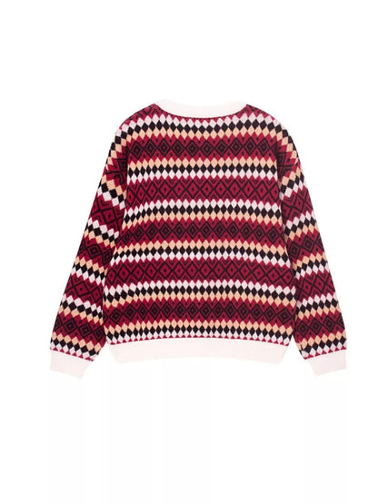 Geometric Pattern Round Neck Sweater-Nordavory
