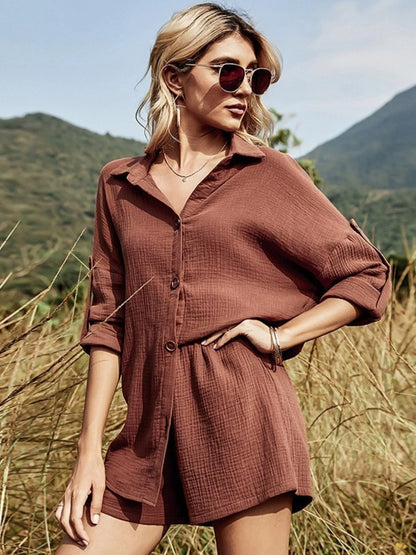 Button Down Shirt and Shorts Set-Nordavory