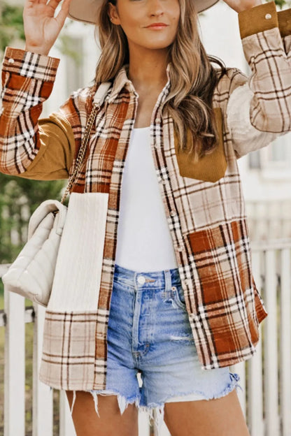 Plaid Button Up Long Sleeve Shacket-Nordavory