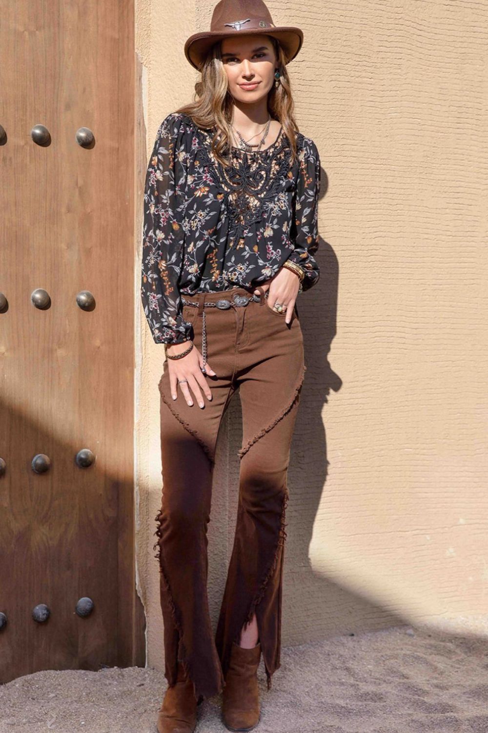 Printed Round Neck Long Sleeve Blouse-Nordavory