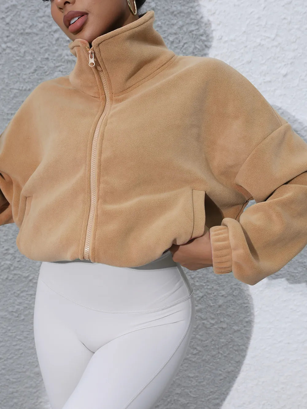 Drawstring Turtleneck Zip Up Long Sleeve Jacket-Nordavory