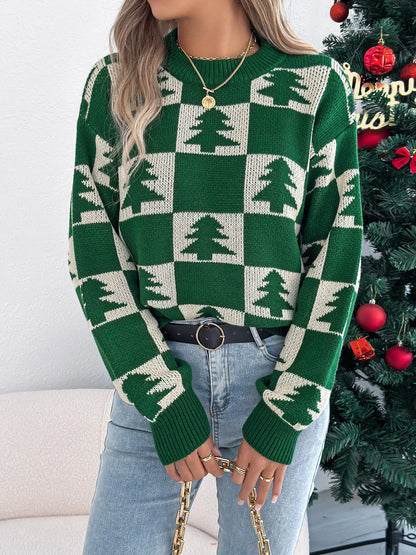 Christmas Tree Checkerboard Pattern Sweater-Nordavory