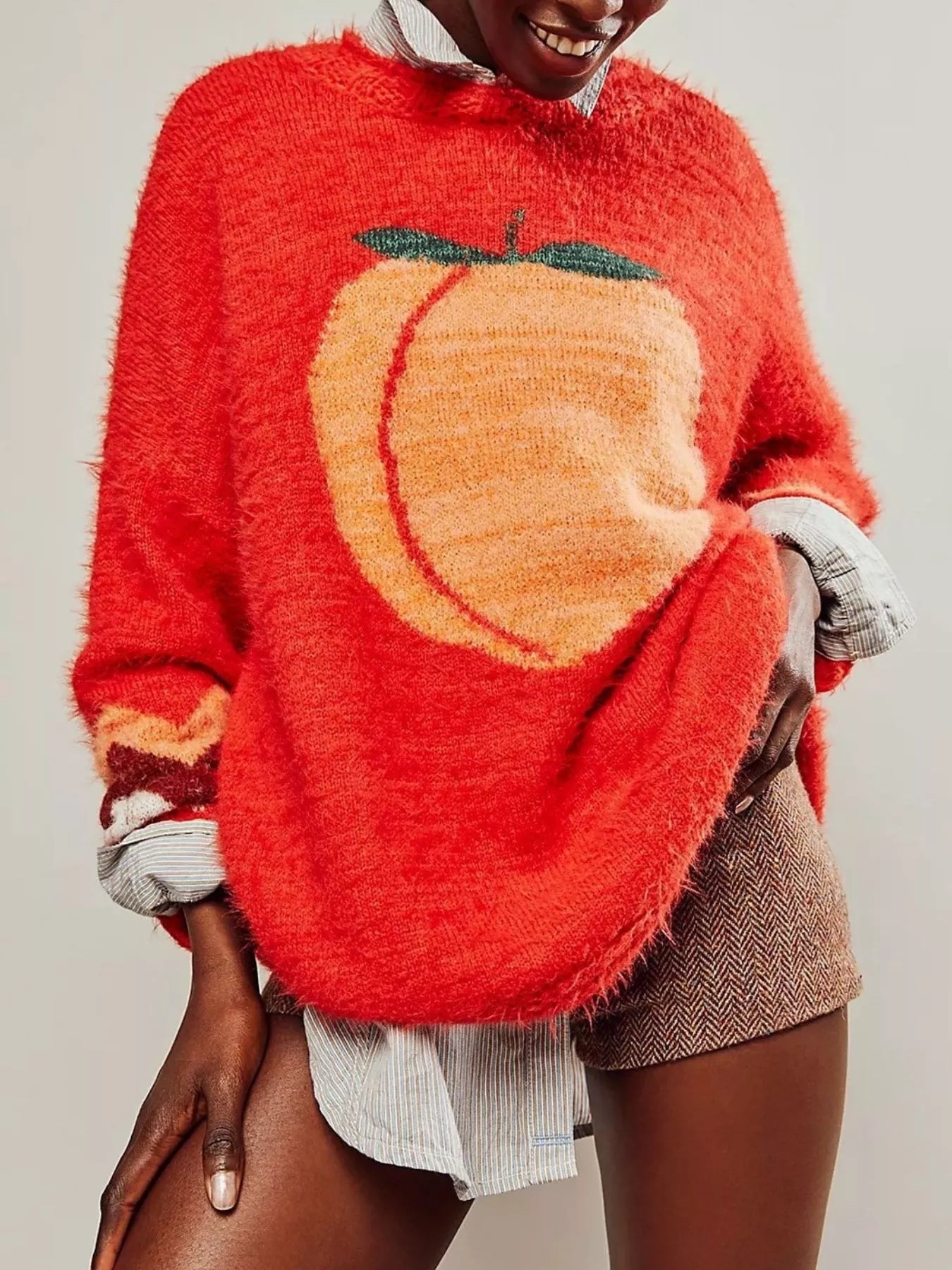 Fruit Round Neck Long Sleeve Sweater-Nordavory