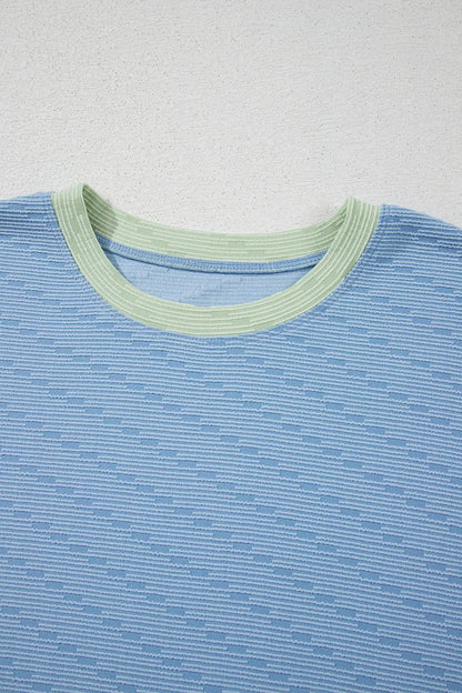 Contrast Round Neck Top and Shorts Set-Nordavory