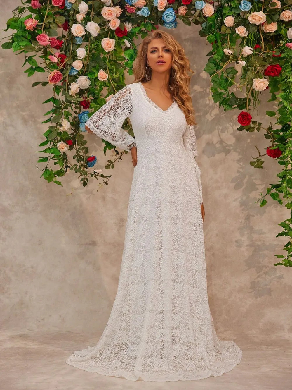 Lace V-Neck Floor length Dress-Nordavory
