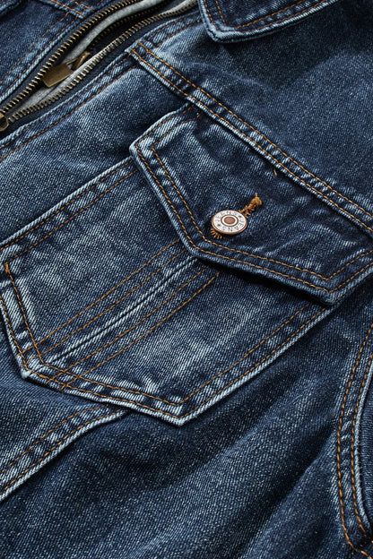 Fake Two-Piece Hooded Zip-Up Denim Jacket-Nordavory