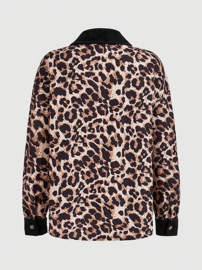 Leopard Collared Neck Button Up Shacket-Nordavory