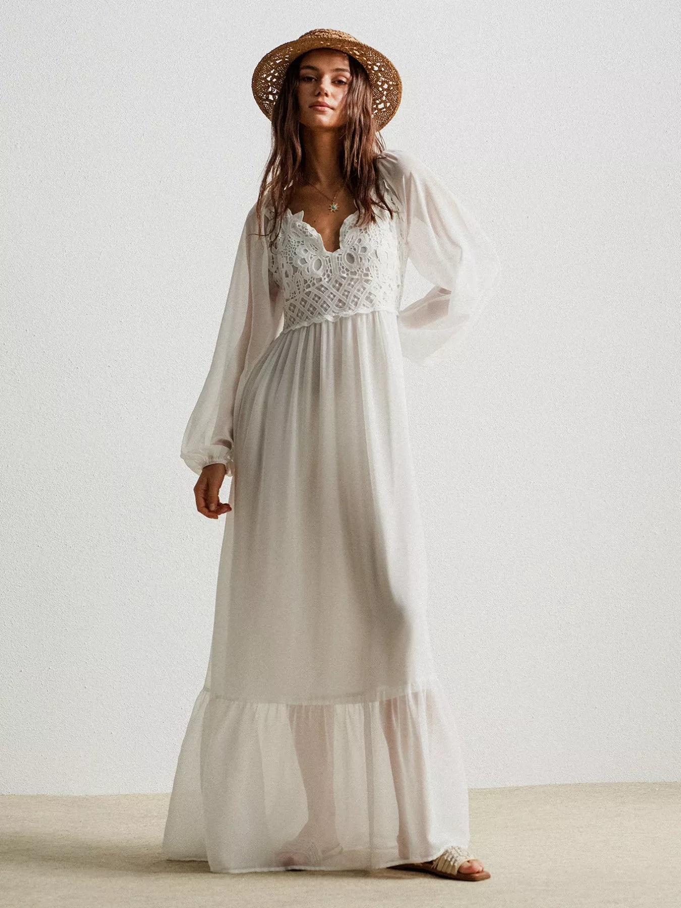Boho Chic Crochet Lace Maxi Dress-Nordavory