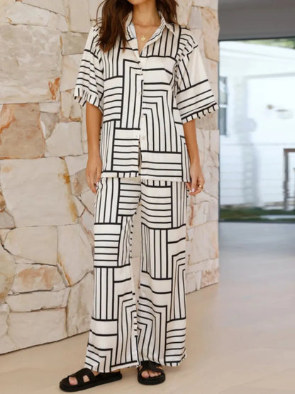 Button Down Half Sleeve Top and Pants Set-Nordavory